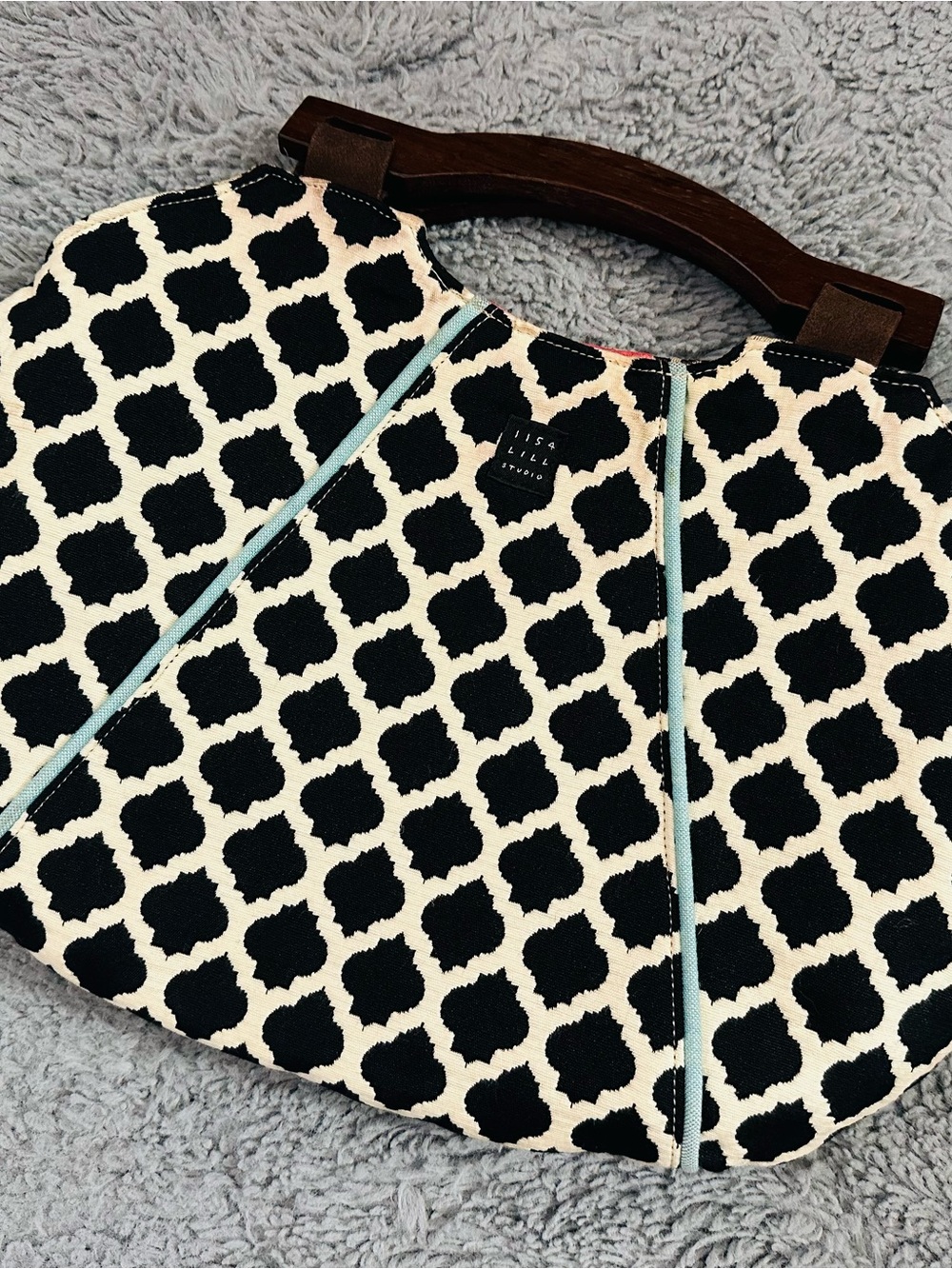 1154 Lill Studio Reversible Wood Handle Handbag Geometric Leopard